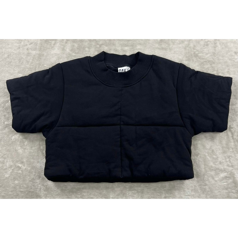EUC OAK NYC Women Black Quilted Short Sleeve Cropped Puffer Top XS 100% Cotton